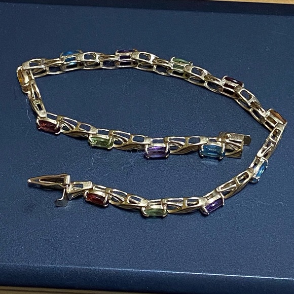 Solid 14k Gold Multi Gemstone Bracelet w/ Amethyst Citrine Topaz Peridot - Picture 6 of 8
